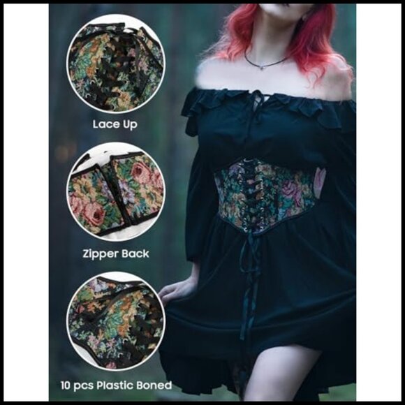 Floral Lace-Up Underbust Corset Belt Renaissance Vintage Waist Cincher main image 5